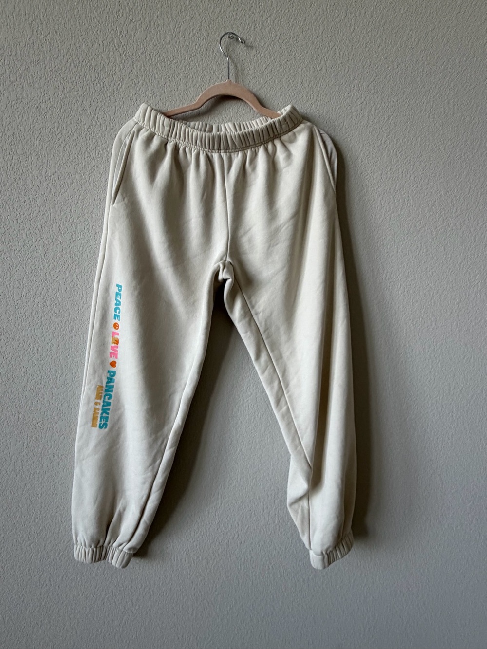 Ediketed  Women's Cream Relaxed Jogger Sweatpants - Peace & Kindness Graphic